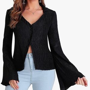 Women’s V-Neck Textured Flared Sleeve Cardigan